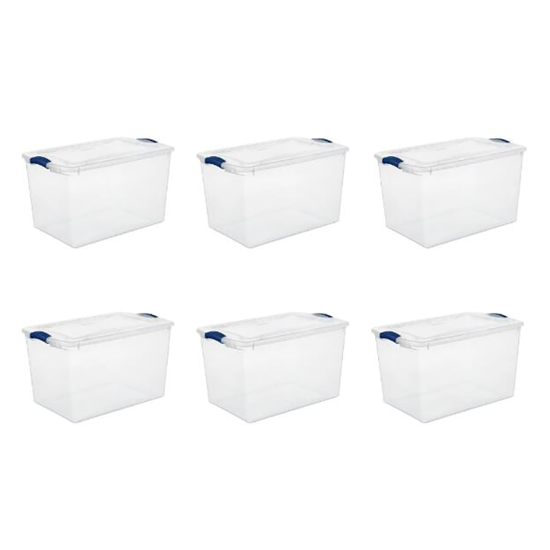 66 Quart. Latch Box Plastic, Stadium Blue, Set of 6