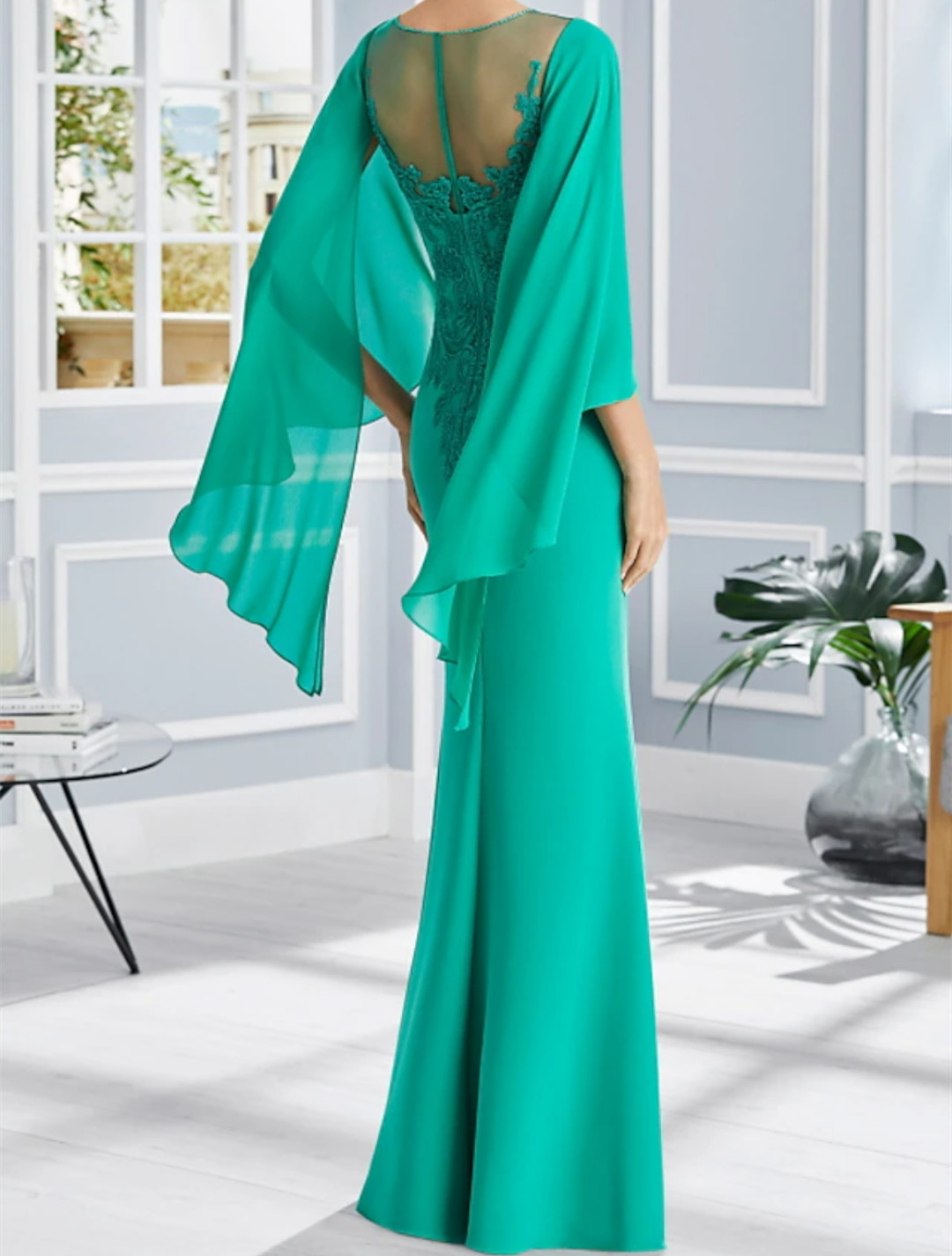 Elegant Long Crepe Green Shear Mother of the Bride Dress Chiffon Floor Length Formal Party Gown Pleats La madre del vestido de novia Women Dresses Wit