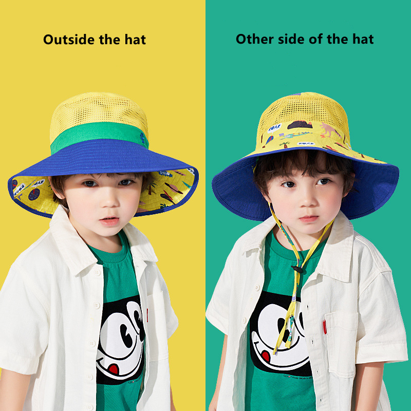 Caps Hats 0-12 Years Old Children Sun Hat Cartoon Kids Breathable Bucket Sun Protection Hat Adjustable Stay-on Chin-Strap Spring Travel 230717