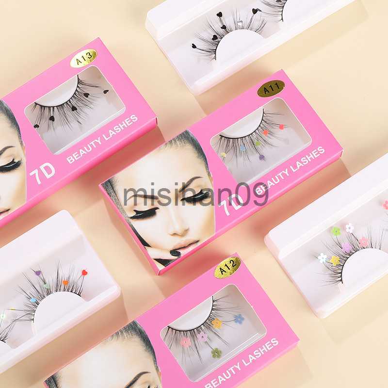 False Eyelashes New 7D Mink Sequins False Eyelashes Peach Heart Glitter Stickers Extension Curler Natural Eye Lashes Makeup Party Wedding J230717