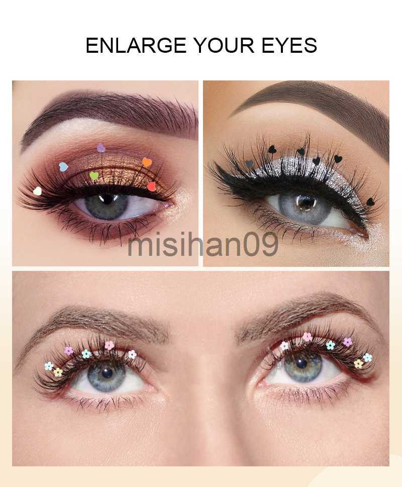 False Eyelashes New 7D Mink Sequins False Eyelashes Peach Heart Glitter Stickers Extension Curler Natural Eye Lashes Makeup Party Wedding J230717