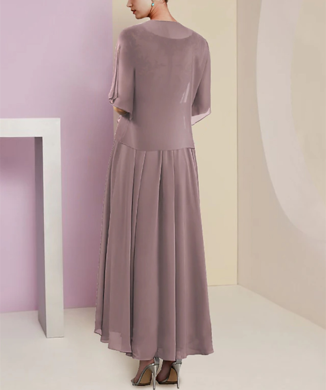 Elegant Short V-Neck Lace Mother of the Bride Dresses A-Line Chiffon Pleated Ankle Length Zipper La madre del vestido de novia Women Dresses for Women