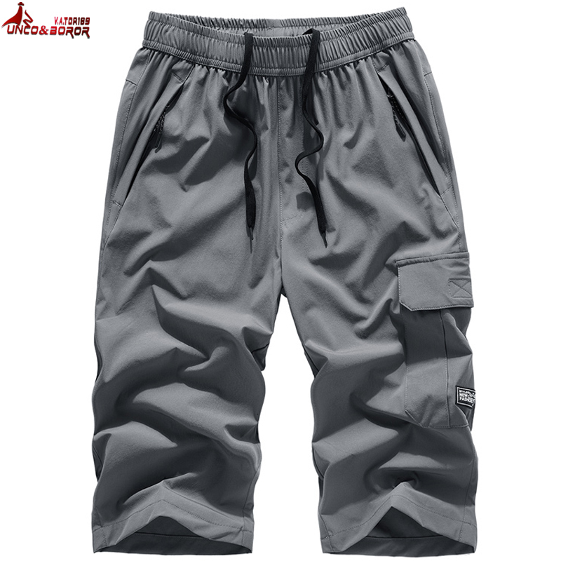 Mens Shorts knee length cargo shorts casual elastic waist fitness Bermuda mens breathable beach surfing 230718