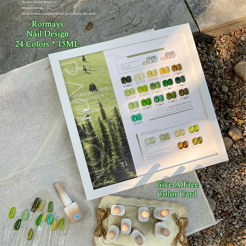 Rormays 24 Color Gel Nail Set New Hybrid New Summer Gel Transparent Bright Green Collection Durable Varnish Primer UV LED Immersion Nail Art Factory W