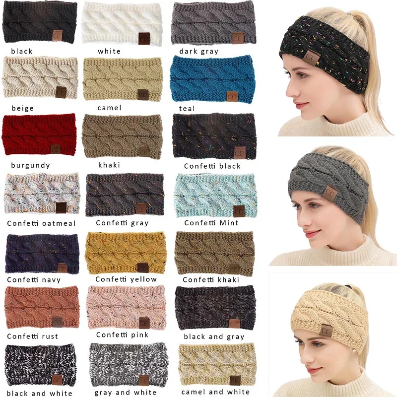 21 Colors INS CC Hairband Colorful Knitted Crochet Twist Headband Winter Ear Warmer Elastic Band Wide Accessories