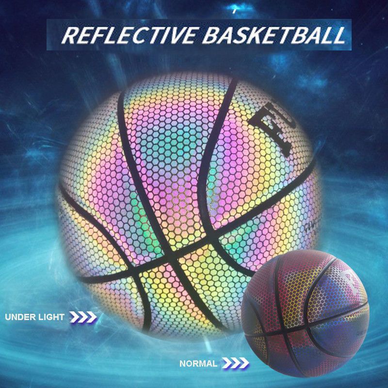 Balls Selling PU Basketball Reflective Ball Glow Basketball Size 7 Outdoor Indoor Ball Glowing Luminous Basketbol Gift 230717