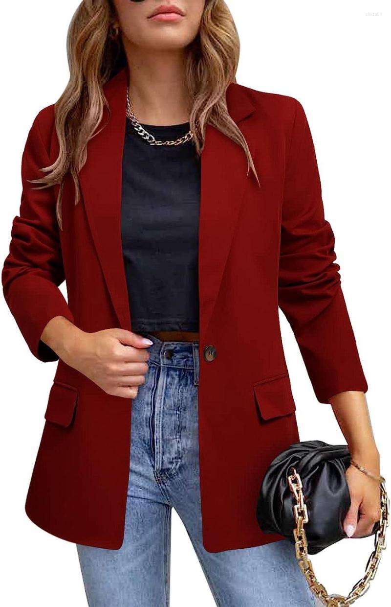 Women's Casual Solid Color Blazer Long Sleeve Button Down Office Work Wear Jacket Coat B4