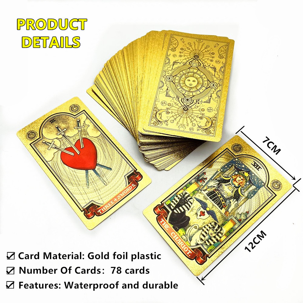 Outdoor Games Activities 1 Deck Gold Foil Plastic Tarot Cards With Storage Bag Cards Divination Astrology English Guide Book L748 230718