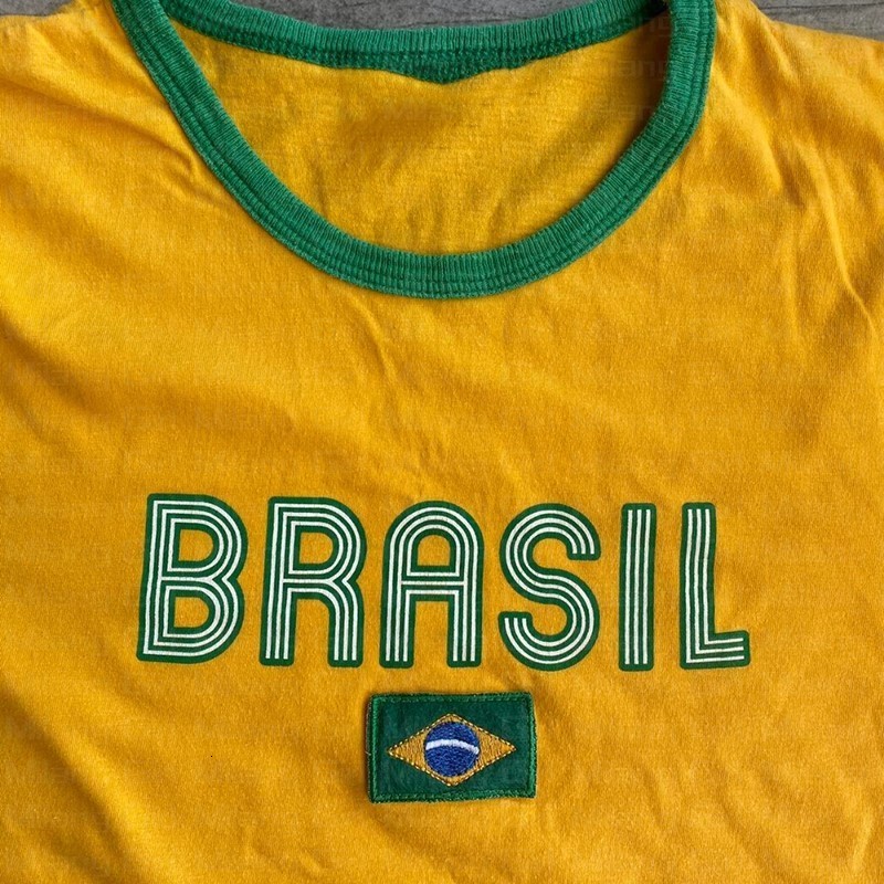 Women's T-Shirt Brazil Crop Top Summer Yellow Woman Clothes Gothic Emo Girl Vintage Women Letter Print Casual Short Sleeve T-Shirt Y2k Clothes 23