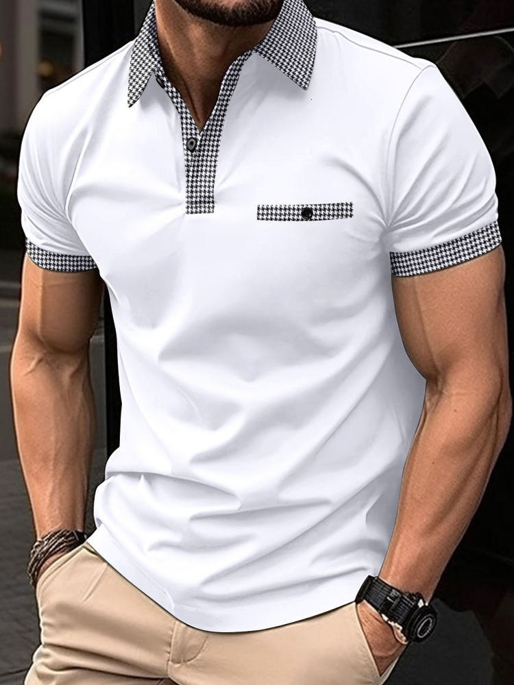 Men s Polos 2023 Summer Casual Short Sleeved Polo Shirt Office Fashion Thousand bird Check T Shirt Breathable 230718