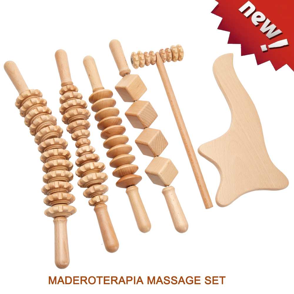 Other Massage Items Wood Therapy Massage Set Maderoterapia Massager Roller Anti Cellulite Slimming Gua Sha Massager For Body Back Foot Masajeador 2307