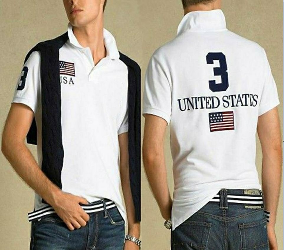 High quality national flag embroidery short sleeved T-shirt Men's shirt Pure cotton neck casual versatile T-shirt Half sleeve fashion