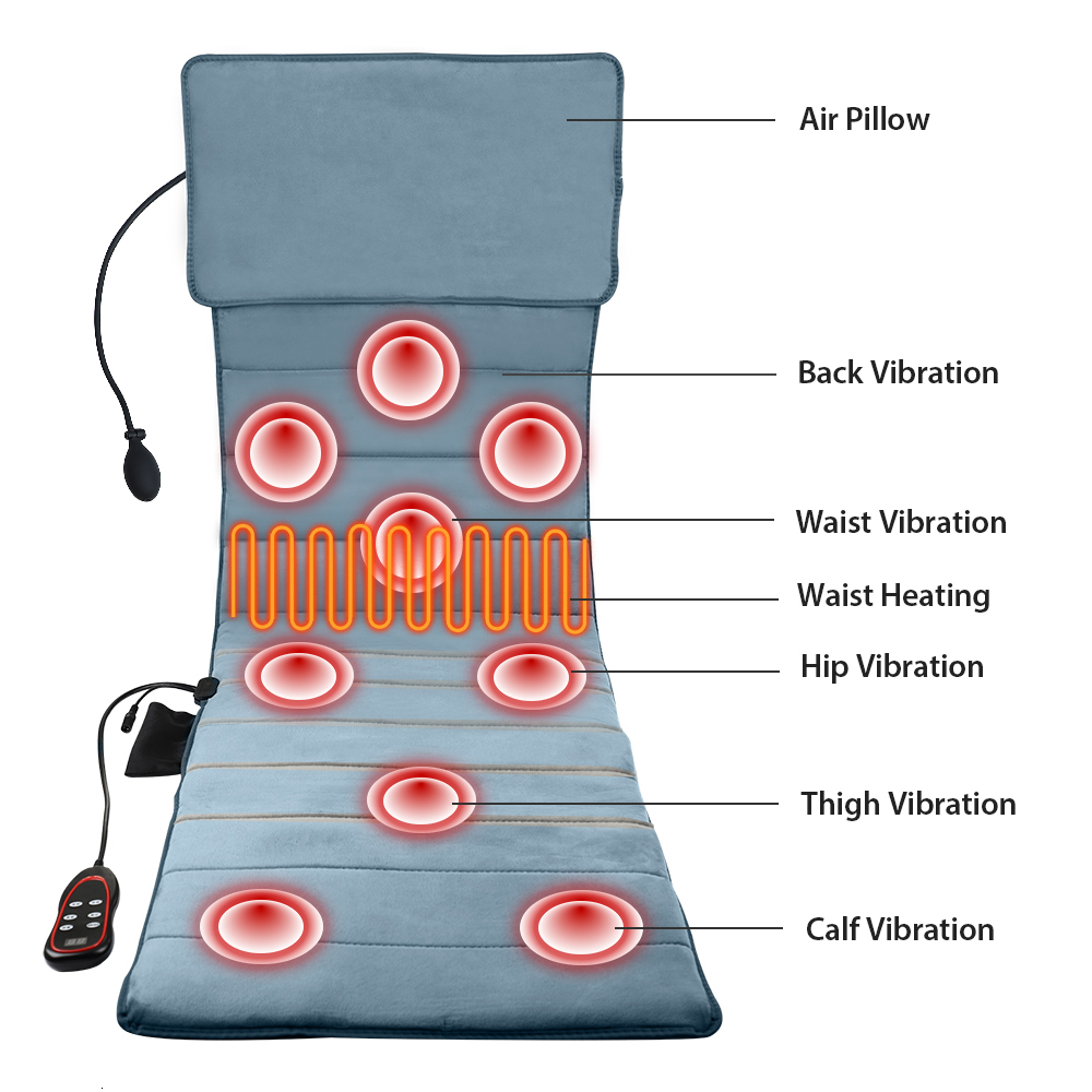 Back Massager Electric Vibration Full Body Massage Mat with Inflatable Air Pillow Home Office Waist Heating Pain Relief Back Massage Cushion 230718
