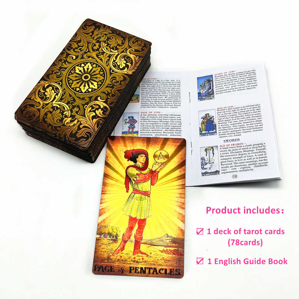 Outdoor Games Activities 1 Deck Tarot Cards Retro Gold Foil Plastic Divination 78 Cards Deck Witch Board Game With Guide Book L720 230718