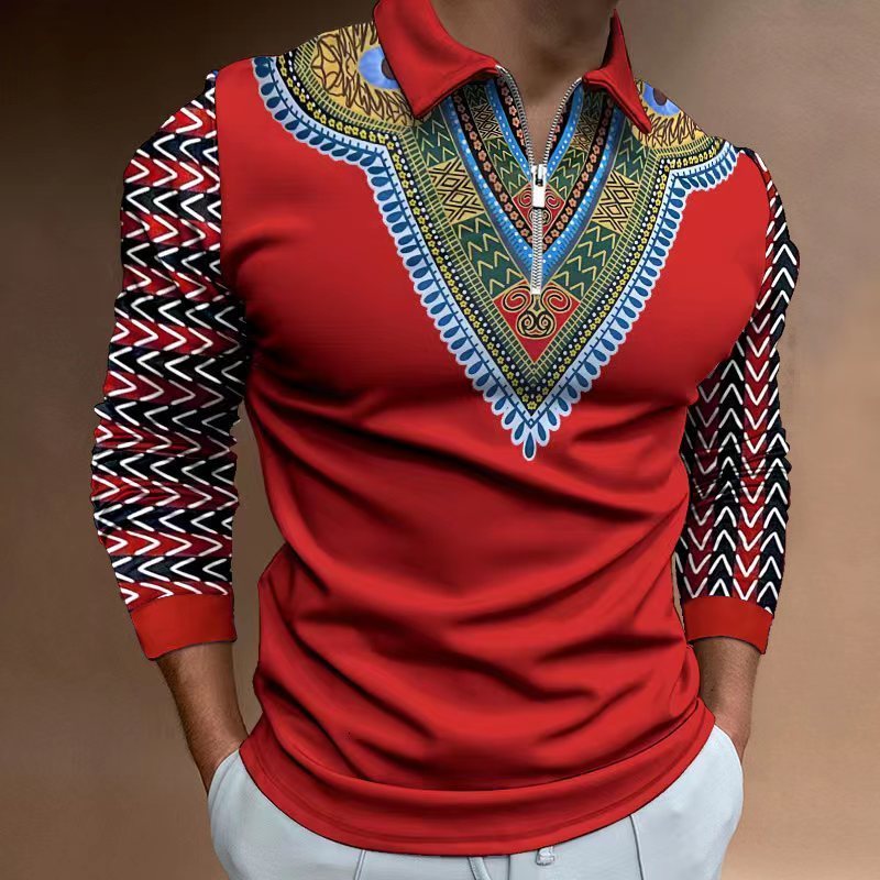 Men s Polos Autumn African Print Long Sleeve Polo Shirt casual retro ethnic clothing in European size S 3XL 230718