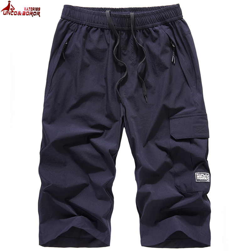 Mens Shorts knee length cargo shorts casual elastic waist fitness Bermuda mens breathable beach surfing 230718