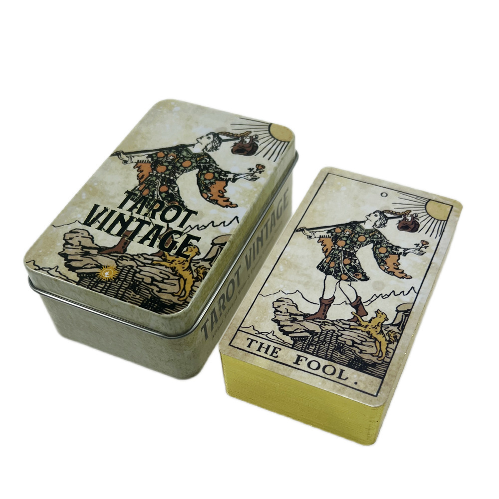 Outdoor Games Activities Tarot Cards Deck high quality in Metal Tin Box 10cm*6cm board games gold greenplated Edge cards with paper manual 230717