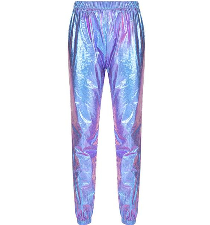 Women's Pants Capris Laser Hologram Sympony Metal Purple Trousers Loosen Stage Show Hip Hop 230717