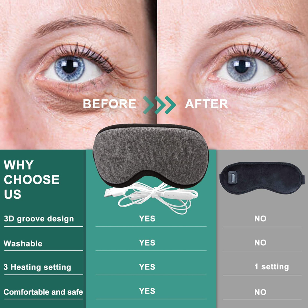 Eye Massager Reusable USB Electric Heated Eyes Mask Compress Warm Therapy Eye Care Massager Relieve Tired Eyes Dry Eyes Sleep Blindfold 230718