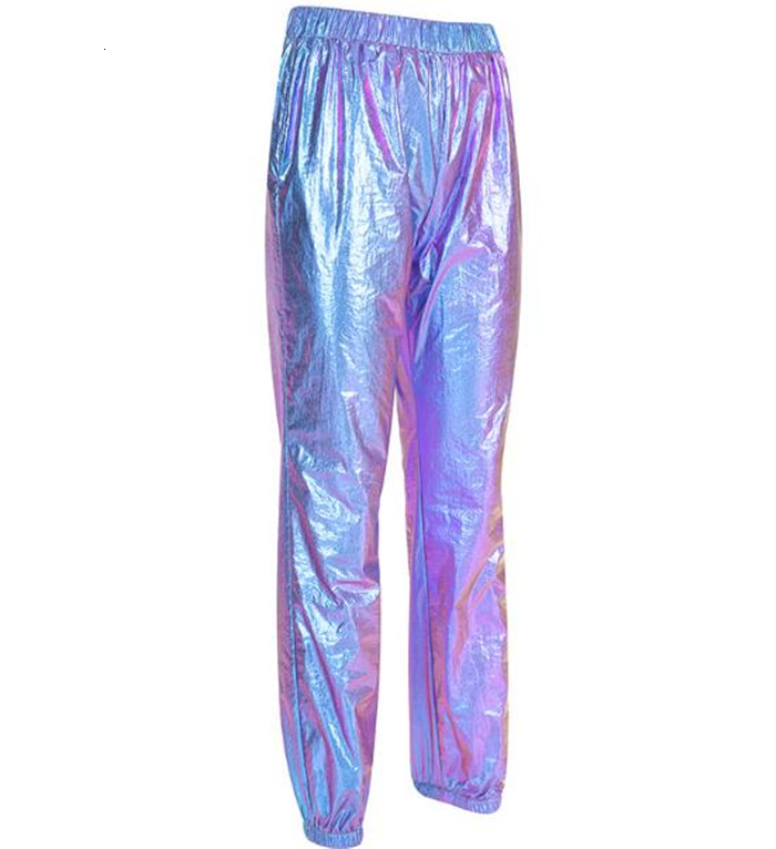 Women's Pants Capris Laser Hologram Sympony Metal Purple Trousers Loosen Stage Show Hip Hop 230717
