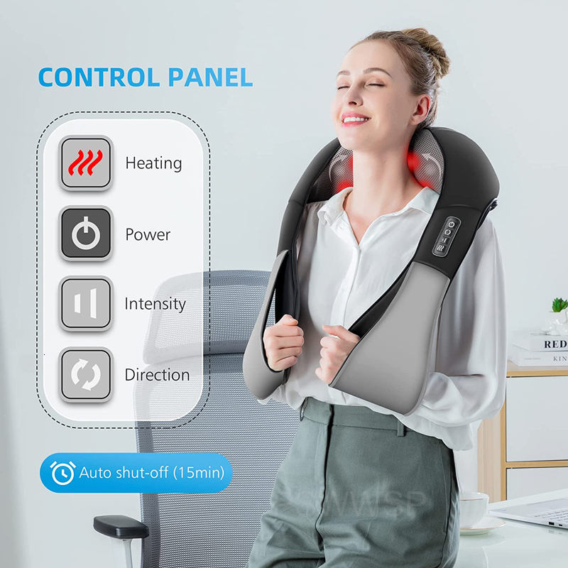 Massaging Neck Pillowws Shiatsu Back Shoulder and Neck Massager U Shape Electric Full Body Massager with Heat Deep Tissue Kneading Pillow Massage 2307