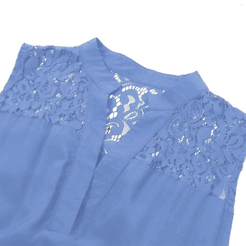 Casual Dresses In Summer For Women 2023 Block Ruffle Dress Sleeveless With Lace Hollow Up Mid Vestidos Para Mujer