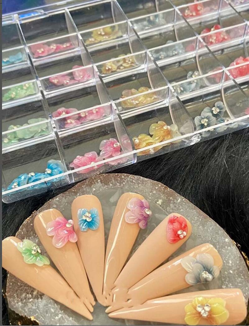 Nail Art Decorations 120 3D Acrylic Flower for Acrylic Nail Charm 24 Color Acrylic Nail Decoration 120 pieces Acrylic Flower Nail Box 3D Nail Charm 23
