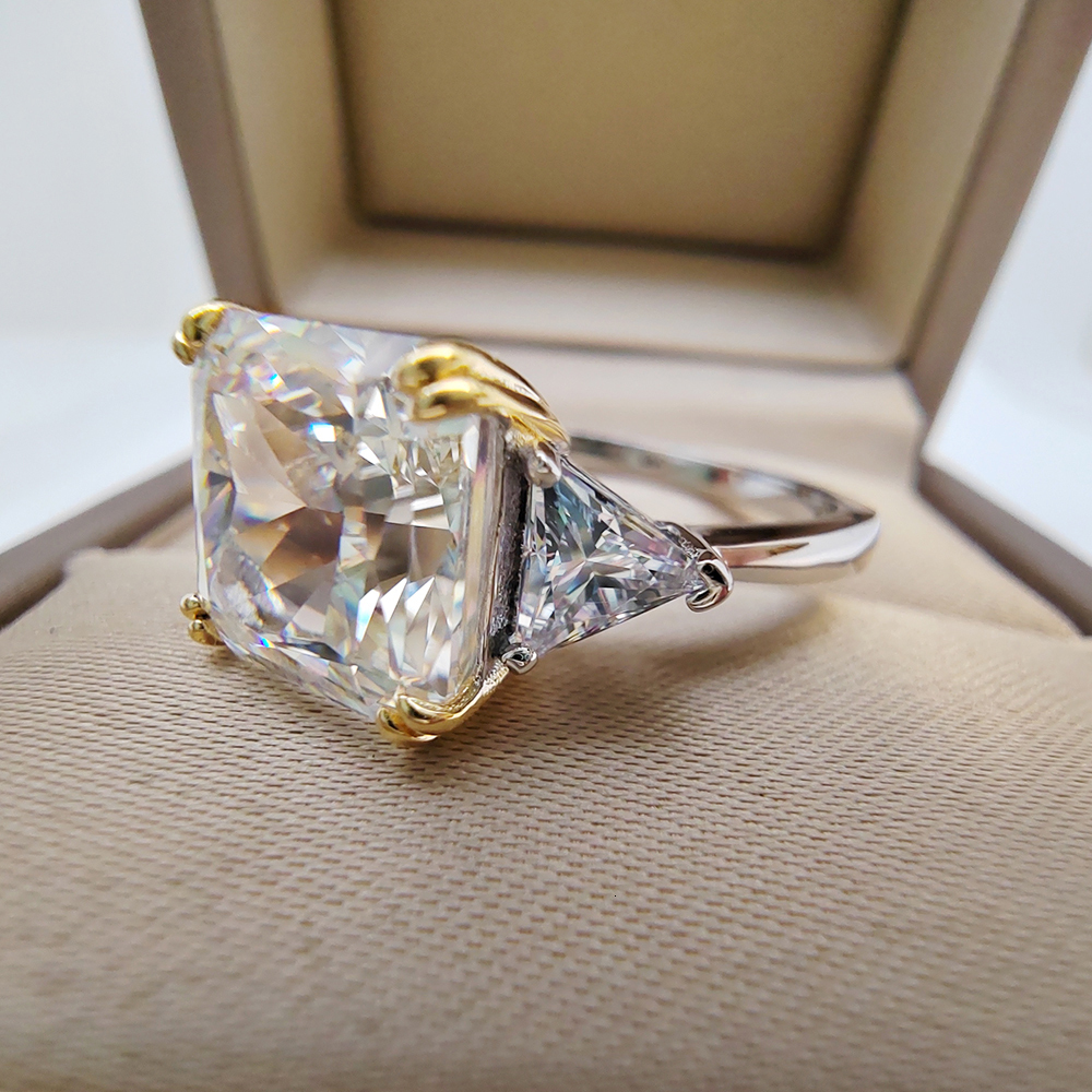 Wedding Rings Luomansi 10*10MM Crushed Ice High Carbon Diamond Ring 100%-S925 Silver Ladies Jewelry Wedding Party Crystal Gift 230718