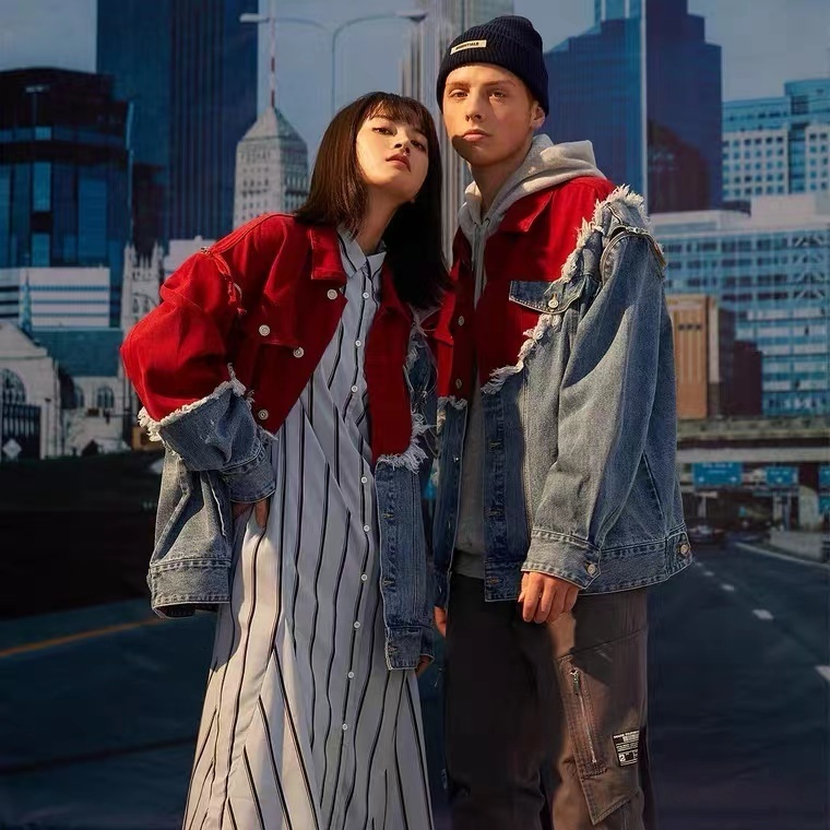 Men s Jackets Jacket Fashion Personality Handsome Patchwork Denim Top Couple Dress 230718