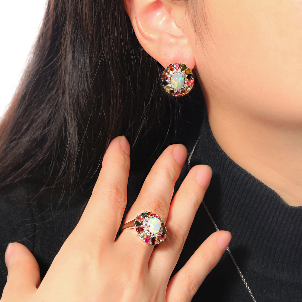 Wedding Rings GZ ZONGFA 925 Sterling Silver Natural Opal Wedding Rings for Women 3.5 Carats Colourful Tourmaline Gemstone Custom Fine Jewelry 230718