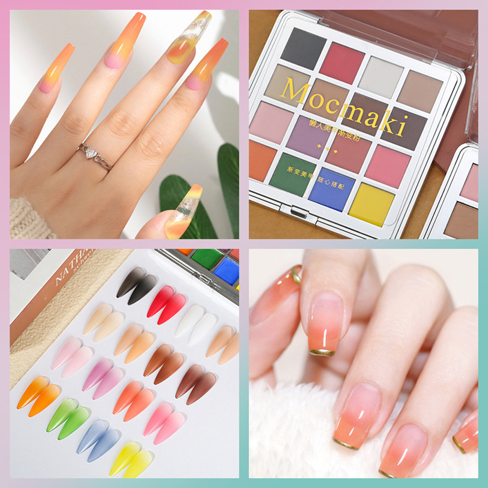 Nail Glitter 16 color fashionable nail glitter suit gradual change solid powder pigment dust gel nail polish art varnish DIY decorative skills 230718