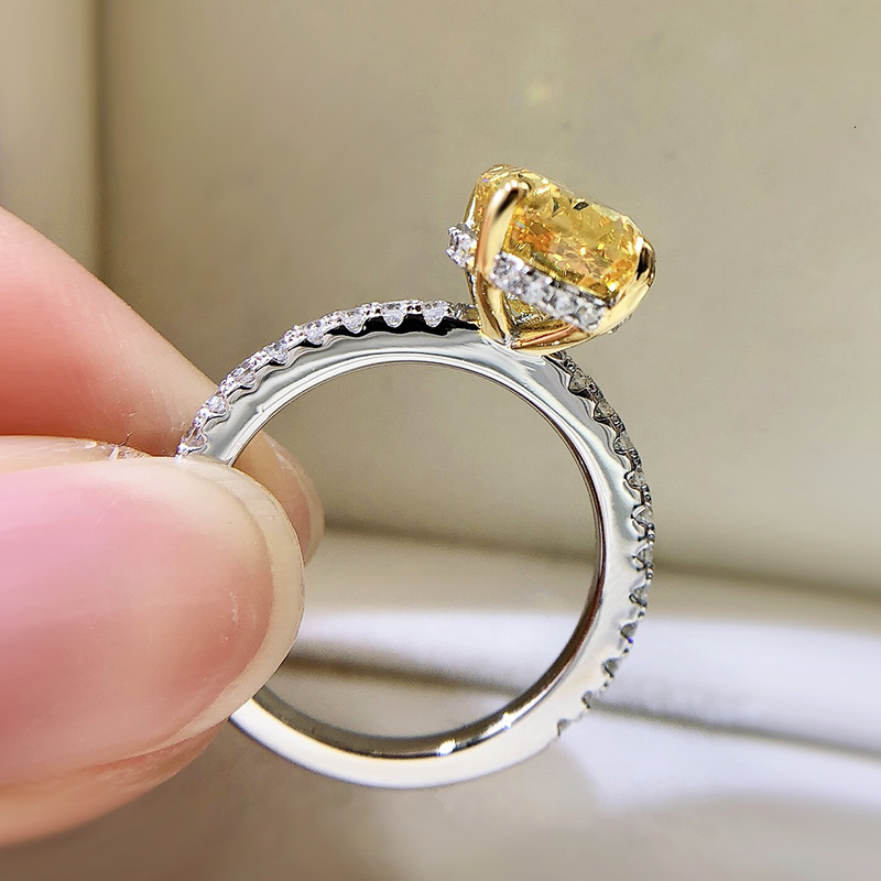 Wedding Rings Luomansi 8*12MM Yellow High Carbon Diamond Silver Ring 100%-S925 Silver Jewelry Wedding Party Woman Gift 230718