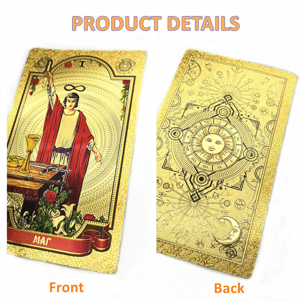 Outdoor Games Activities High Quality Plastic Tarot Gold Foil Russian English Divination Cards Deck Witch Board Game L751 230718