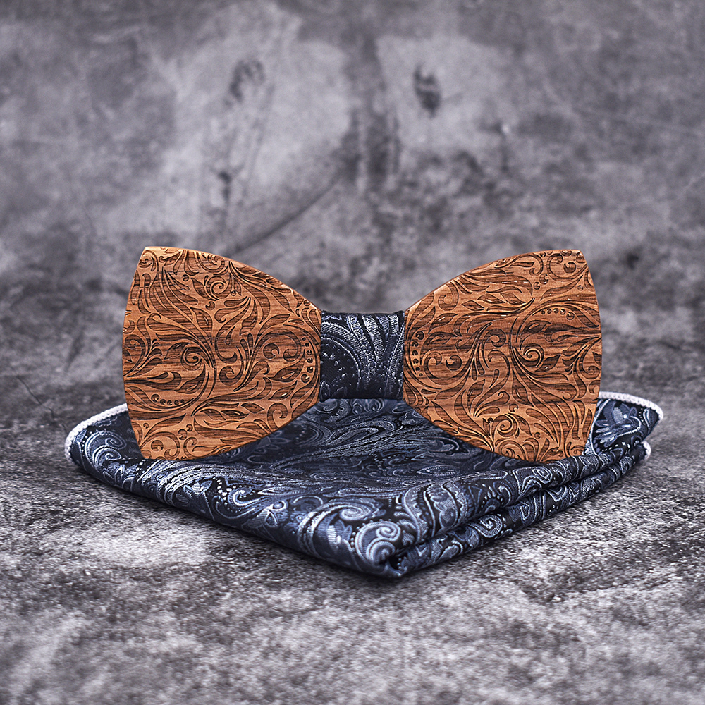 Bow Ties Wooden Mens bow Tie Wood Neck Set for Men Suits Handkerchief Cufflinks Gravatas Wedding Vestidos Corbatas 230718