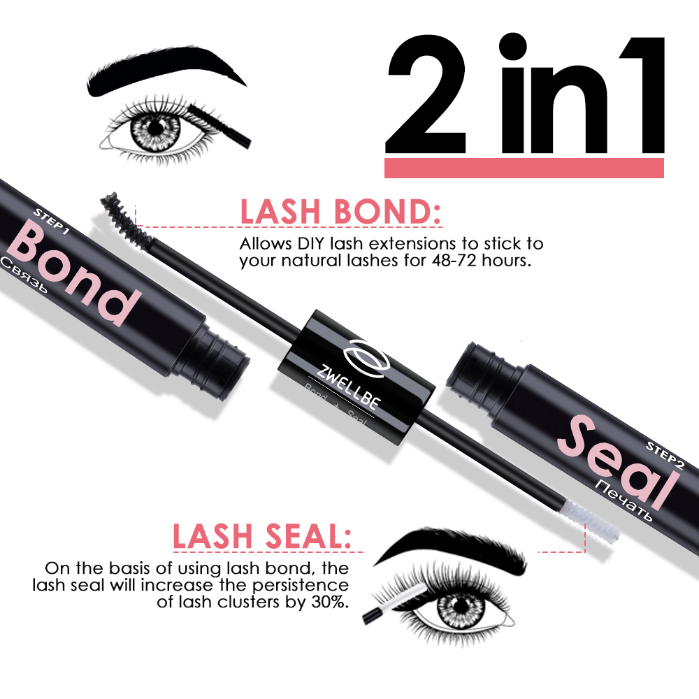 False Eyelashes Lash Bond and Seal Glue Mascara Wand for DIY Eyelash Extension Clusters with Applicator Removal Tool Tweezers Makeup 230718