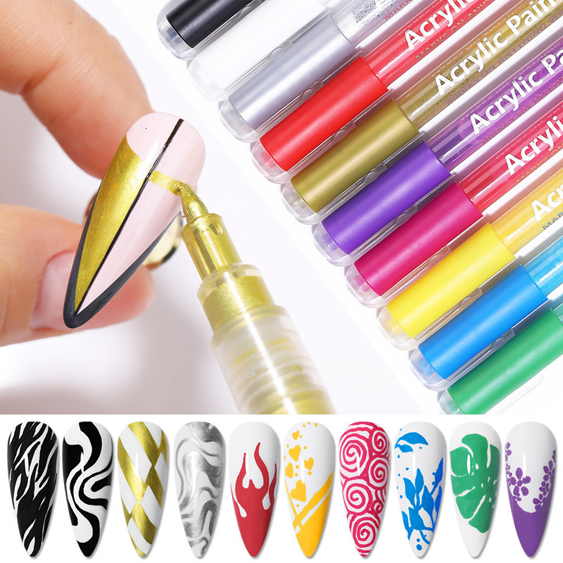 Nail Polish 4/12 pieces of nail art graffiti pens Black UV gel polishing Color painting detail pen DIY nail art gel polishing decoration tools 230718