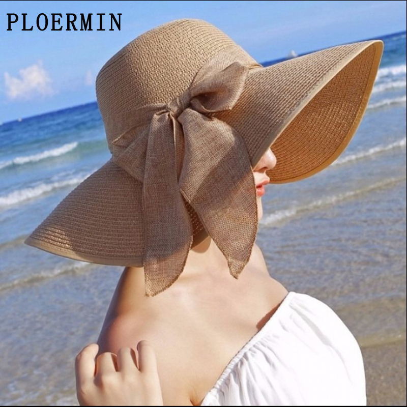 Wide Brim Hats Bucket Hats Summer Wide Brim Straw Hats Big Sun Hats For Women UV Protection Panama Floppy Beach Hats Ladies Bow Hat Chapeau Femme 2307
