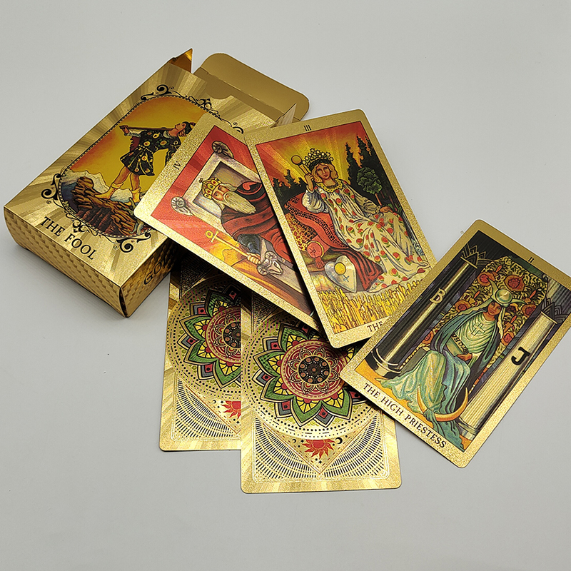 Outdoor Games Activities Terrific Gold Plastic Tarot Cards Marvellous Predictive Divination Board Games Waterproof Astrology Deck With Booklet 230718