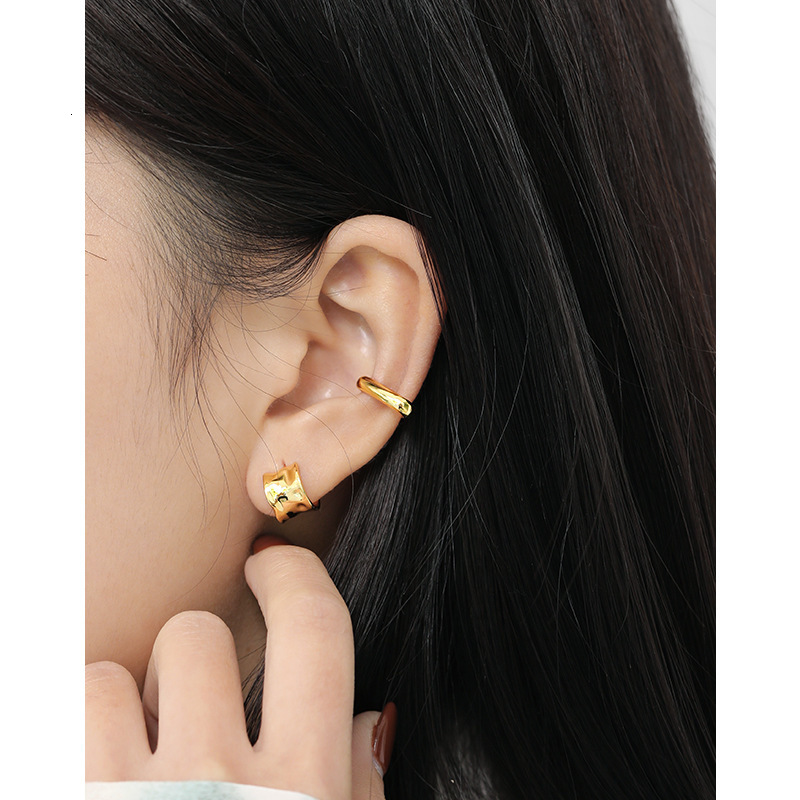 Ear Cuff SHANICE Charm 100% 925 Sterling Silver INS Irregular Convexo-concave Wide Face Stud Earrings for Women fine jewelry Punk Party 230718
