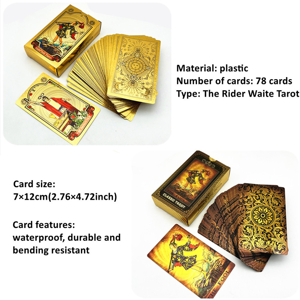 Outdoor Games Activities 1 Deck Plastic Tarot Cards Waterproof Durle Rider Waite Gold Black Blue Cards Divination With Guide Book L742 230718