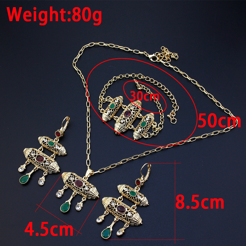 Wedding Jewelry Sets Sunspicems Ethnic-Style Morocco Jewelry Sets Gold Color Women Drop Earring Charm Bracelet Necklace Arabic Bride Wedding Jewelry 2
