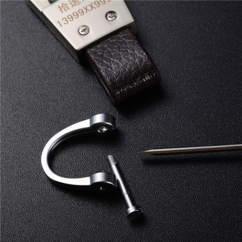QOONG Custom Lettering Men Metal Leather Keychain Detachable Car Key Ring Horseshoe Buckle Key Chain Waist Hanged Key Holder Y65