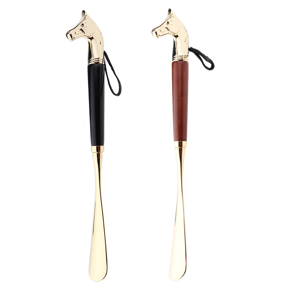 Shoe Parts New Accessories 32 cm Metal Horn Handle Long Remover Shoehorn Handheld Durable Shoeshorn 32cm Wood Hand Lifter 230718