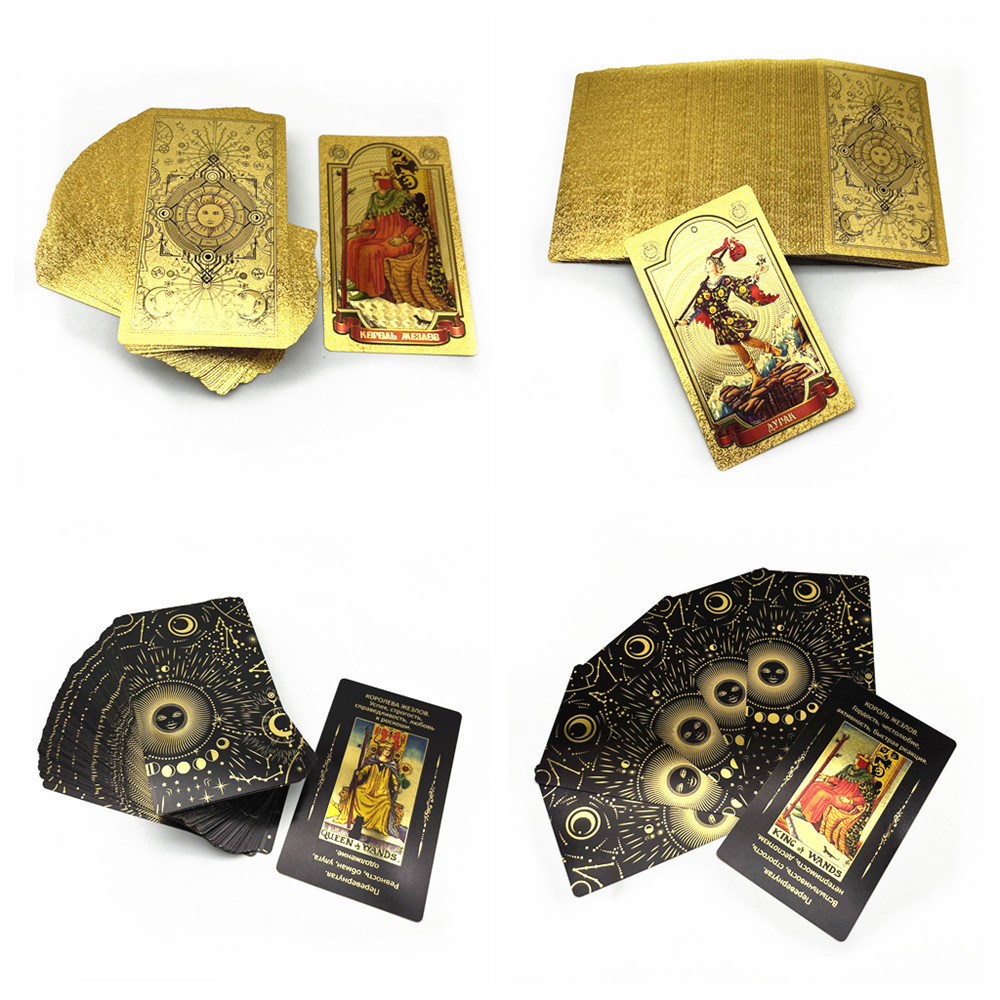 Outdoor Games Activities High Quality Plastic Tarot Gold Foil Russian English Divination Cards Deck Witch Board Game L751 230718