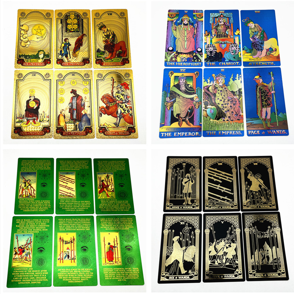 Outdoor Games Activities 1 Deck Plastic Tarot Cards Waterproof Durle Rider Waite Gold Black Blue Cards Divination With Guide Book L742 230718