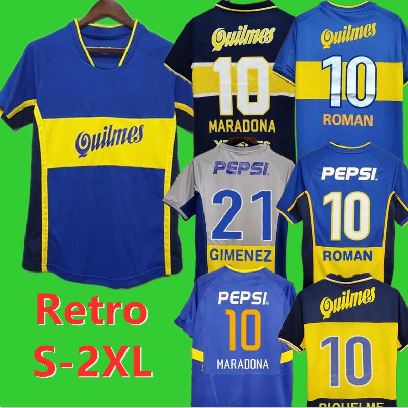 97 98 Boca Juniors Retro MARADONA CANIGGIA Soccer Jerseys 2001 ROMAN GIMENEZ RIQUELME PALERMO TEVEZ RIQUELME CANIGGIA Home Away Football Shirt 888