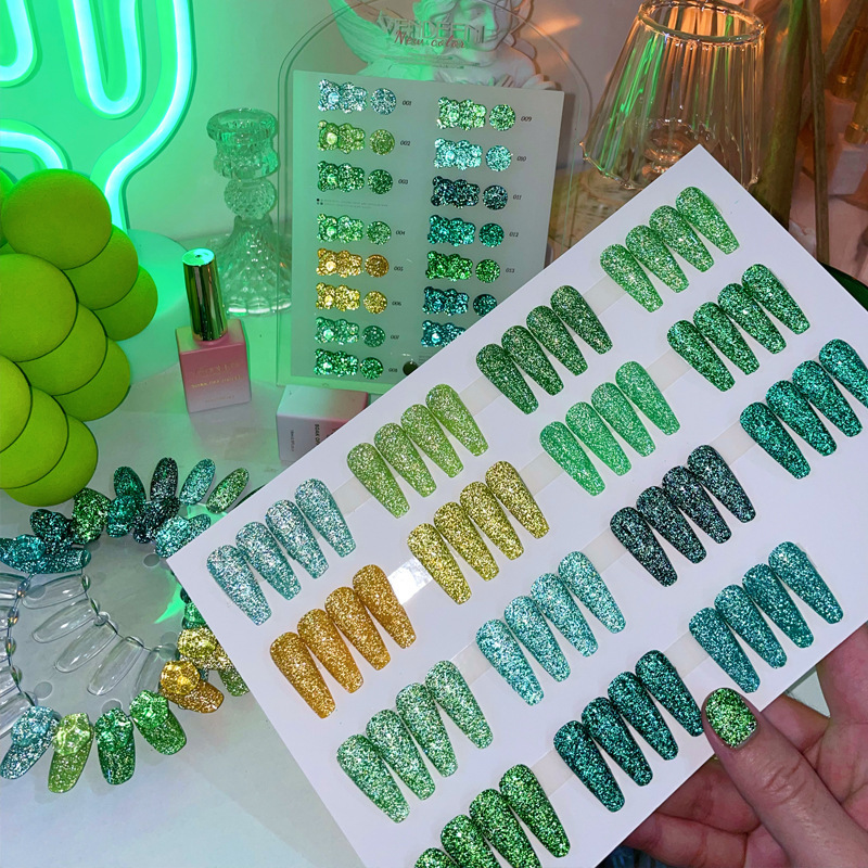 Nail Polish Green series neon reflection flash gel color laser gel nail polish semi permanent nail art flash gel 15 colors 230718
