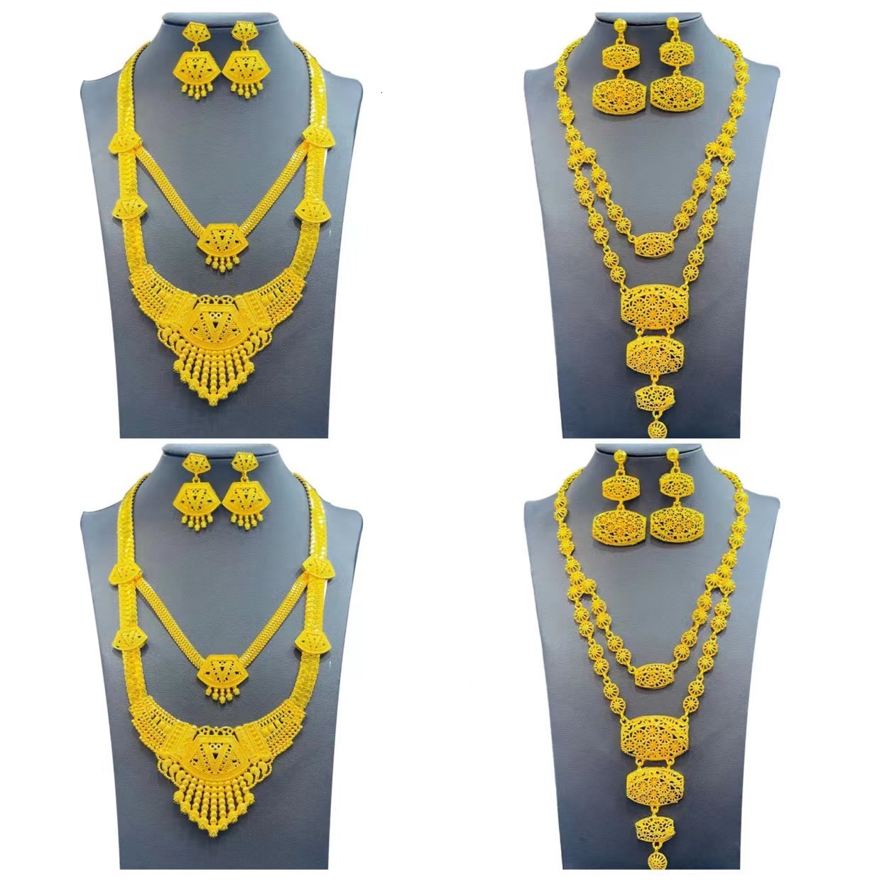 Wedding Jewelry Sets 24K Alloy Dubai Jewelry Set For Women Necklace Earrings Indian Thailand Bride Wedding Two Piece Set Wholesale 230719
