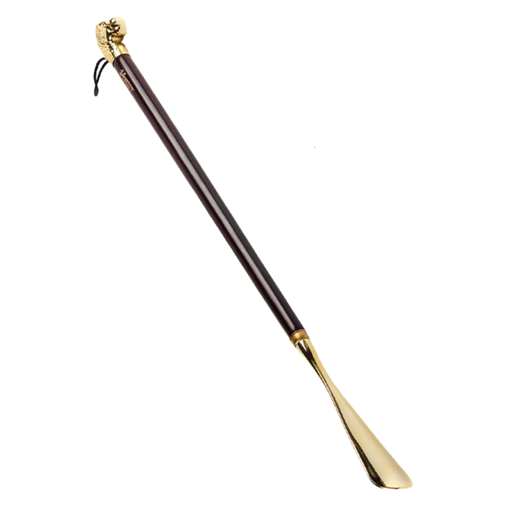 Shoe Parts Accessories Gold Color Lion Head Long Handle Horn Home Shoehorn Wooden Durable Lightweight Shoes Guide 58cm 230718