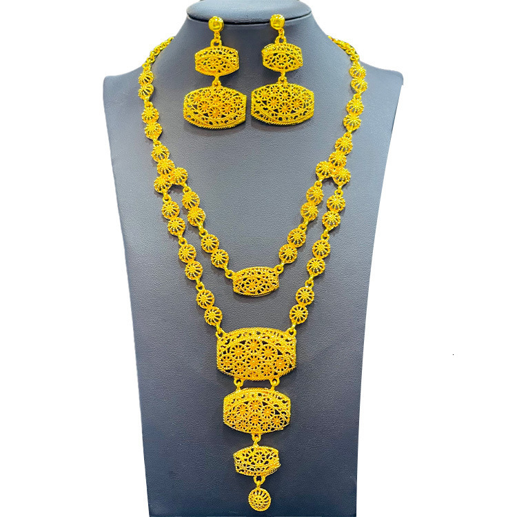 Wedding Jewelry Sets 24K Alloy Dubai Jewelry Set For Women Necklace Earrings Indian Thailand Bride Wedding Two Piece Set Wholesale 230719